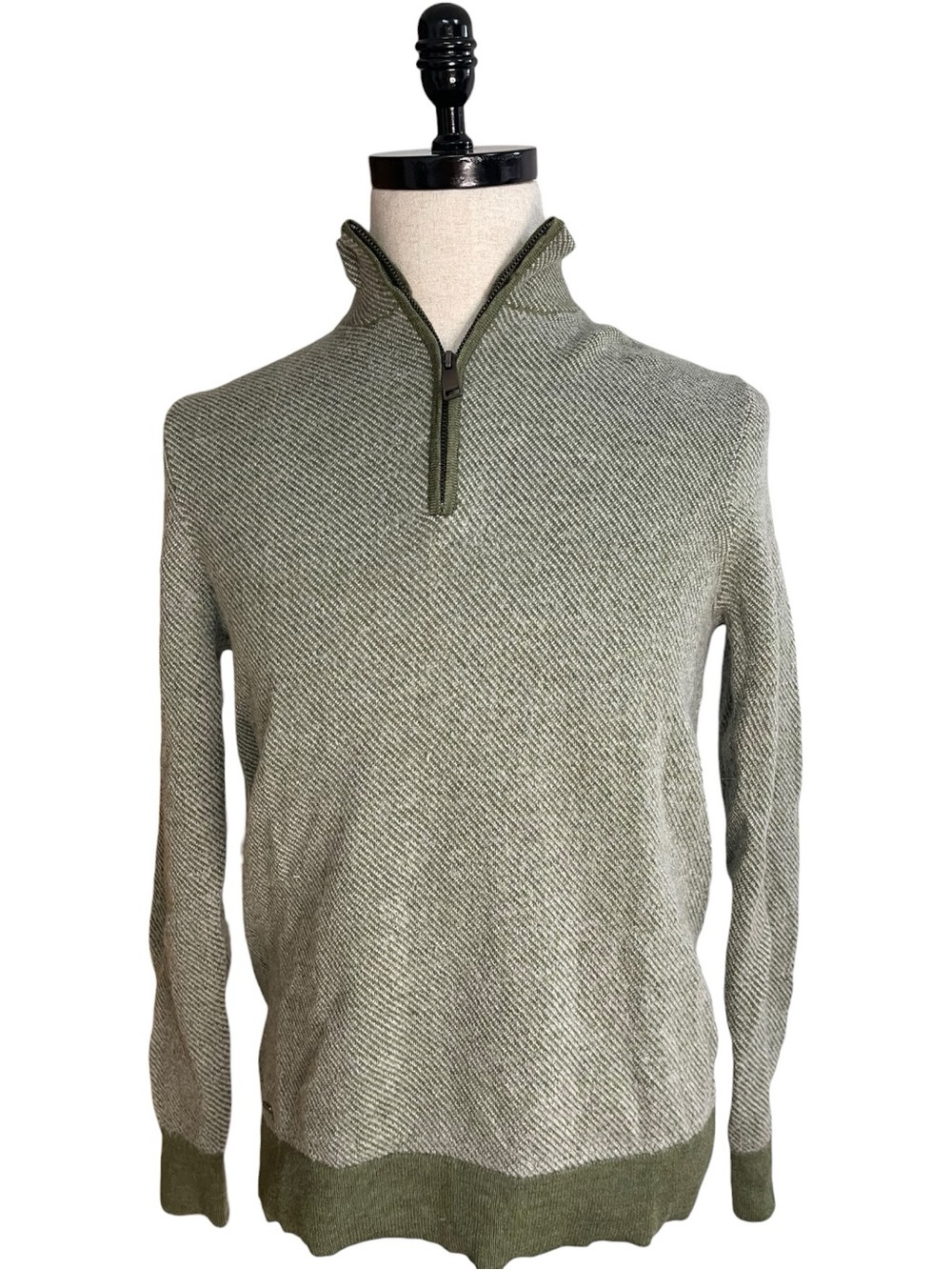 UNTUCKit Hansen Quarter Zip Wool Pullover Sweater Olive Green